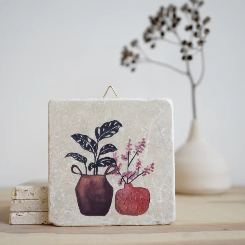 Steinfliese Pflanzen im Topf II