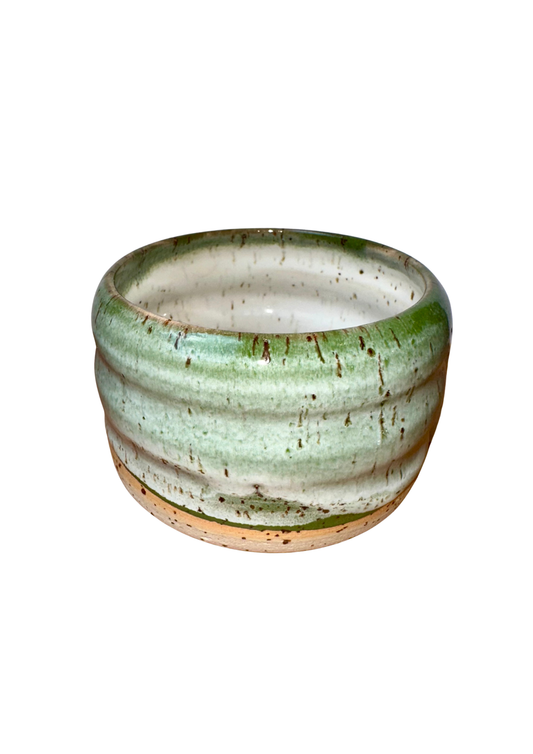 Handmade Becher grün getupft Kalz Keramik