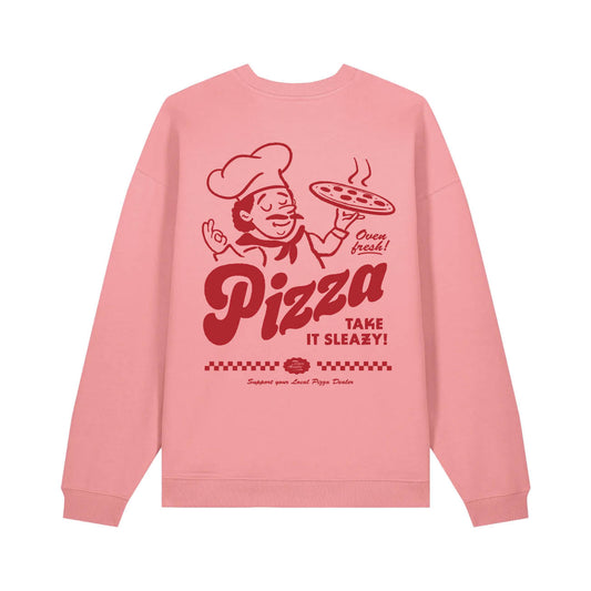 Pizza Take it Easy Oversized Sweatshirt Pink