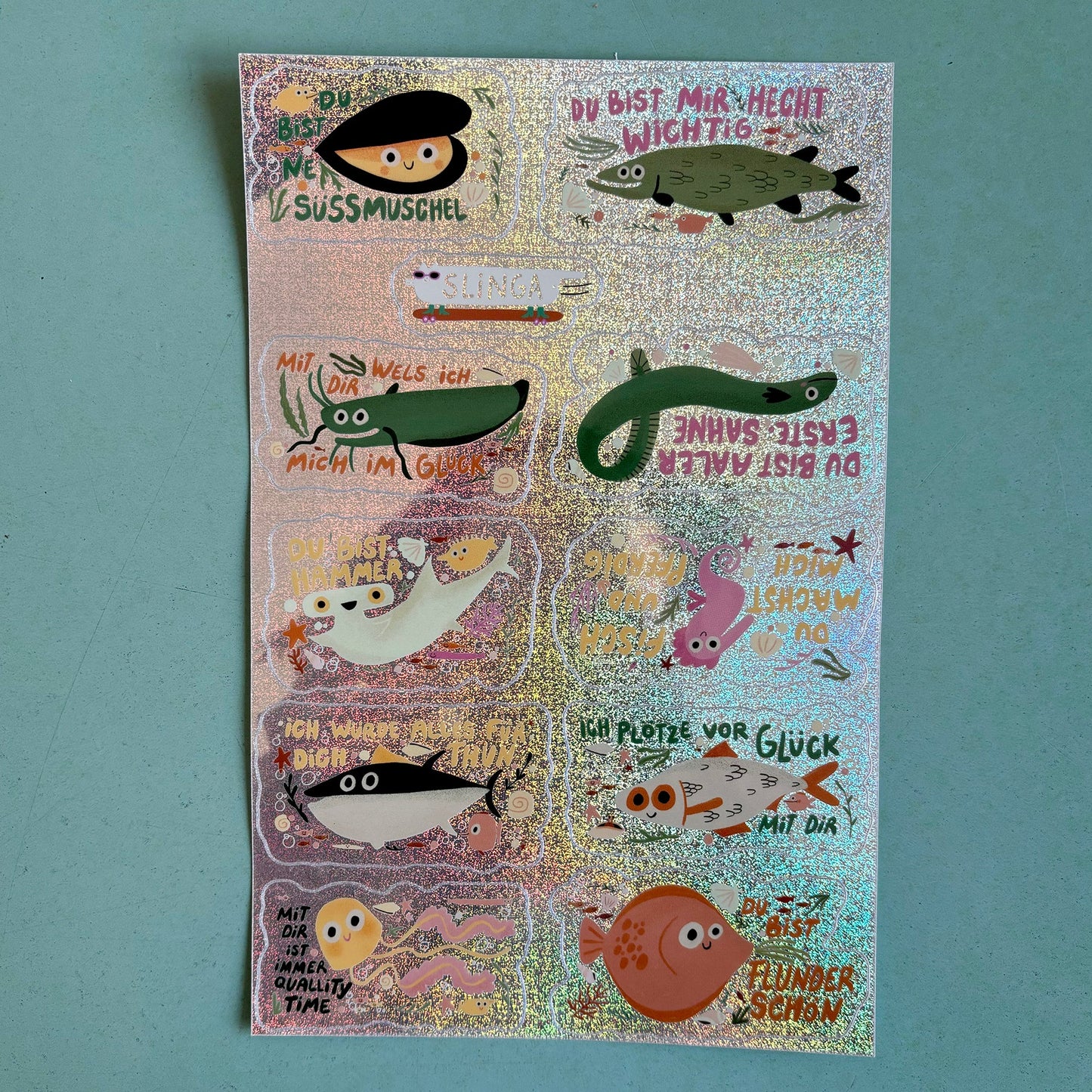 Glitzerbogen Fische Slinga A5