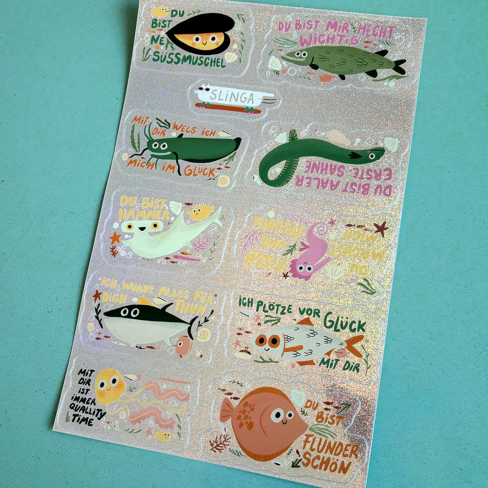 Glitzerbogen Fische Slinga A5