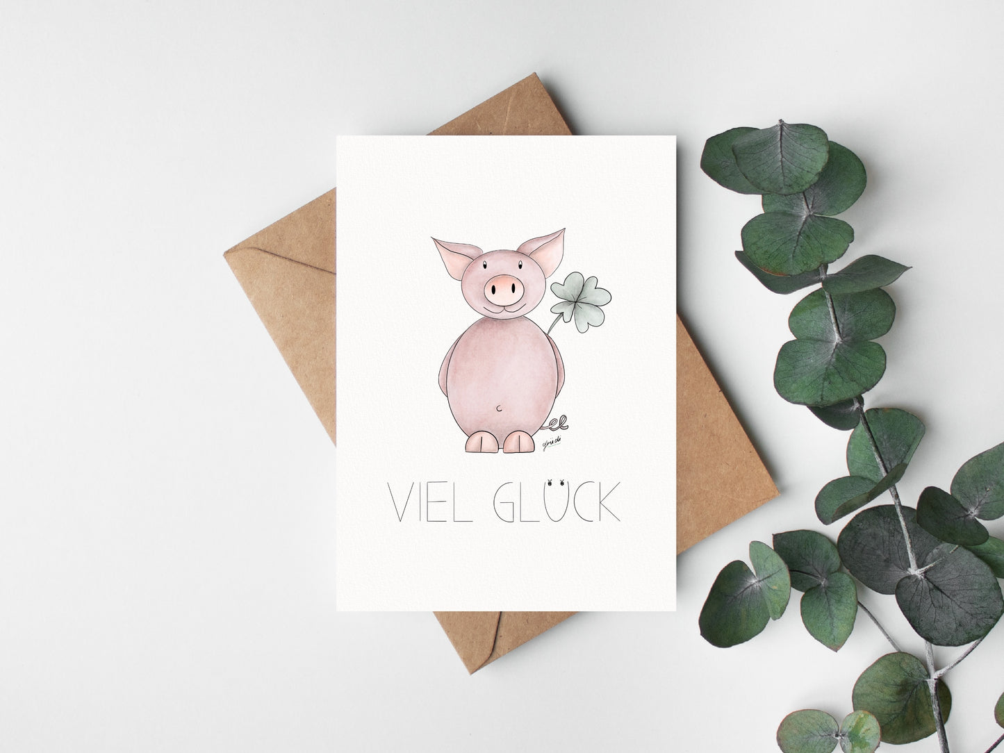 Schwein Viel Glück Postkarte